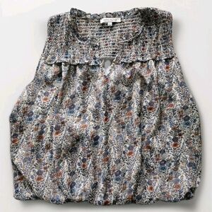 Rose + Olive Floral Smocked Sleeveless Chiffon Blouse